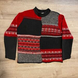 Koret Women's Red and Black Patchwork Sweater